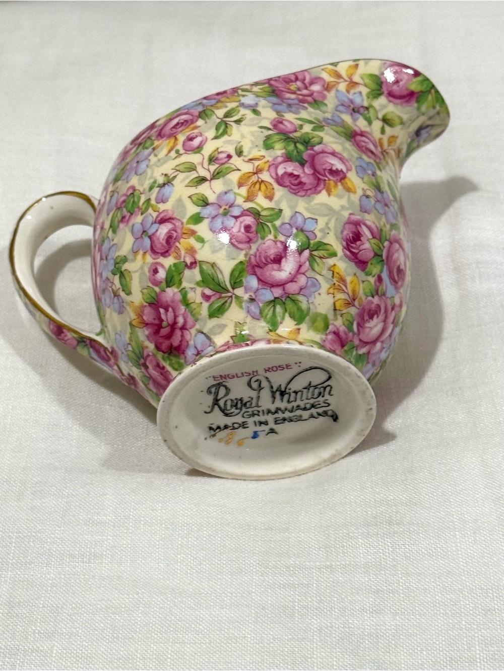 Vintage Royal Winton Floral Porcelain Creamer English Rose in Pink & Green